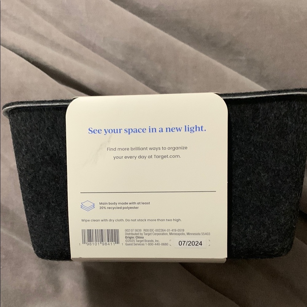Charcoal Felt Storage Bin with Lid - Picture 2 of 3